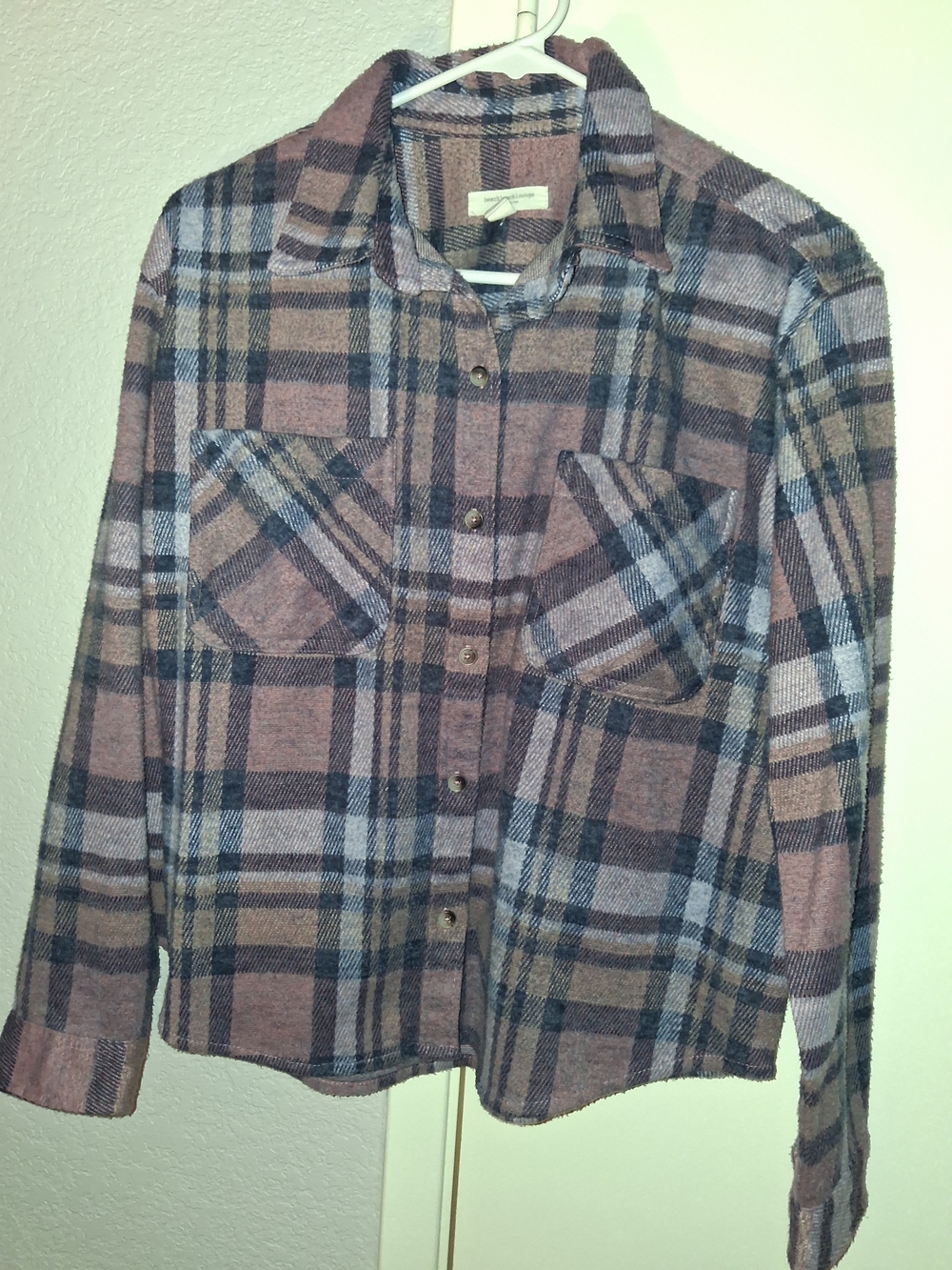 beachlunchlounge Plaid Button-Down Shirt in Purple and Gray